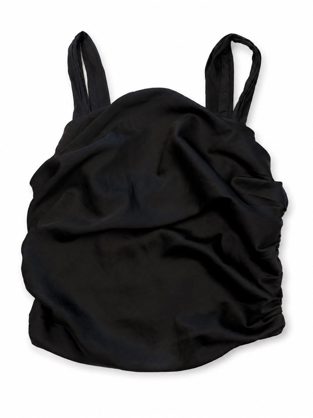 GUESS Los Angeles Black Ruched Satin Bustier Tank Top Gold Back Zip Size M